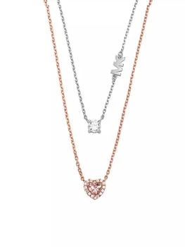 Michael Kors | 14K-Rose-Gold-Plated, Sterling Silver, & Cubic Zirconia Layered Pendant Necklace 