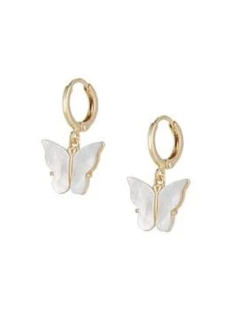 Eye Candy LA | Luxe 18K Goldplated & Shell Pearl Hoop Butterfly Earrings,商家Saks OFF 5TH,价格¥222