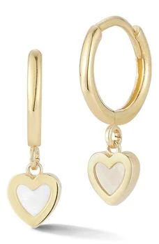 Ember Fine Jewelry | 14K Yellow Gold Mother-of-Pearl Heart Drop Huggie Hoop Earrings,商家Nordstrom Rack,价格¥1744