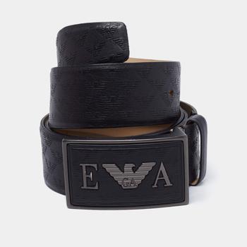 推荐Emporio Armani Black Monogram Leather Buckle Belt商品