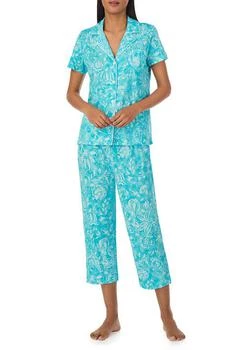 Ralph Lauren | Ralph Lauren Short Sleeve Notch Collar Capri Pant Pajama Set,商家Belk,价格¥310