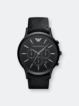 时尚阿玛尼男装男装, Emporio Armani | Emporio Armani Men's Renato AR2461 Black Leather Analog Quartz Fashion Watch ONE SIZE商品图片 