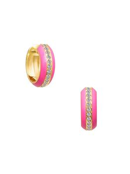 Gabi Rielle好不好, Gabi Rielle | 14K Gold Vermeil, Crystal & French Enamel Huggie Hoop Earrings商品图片 6折