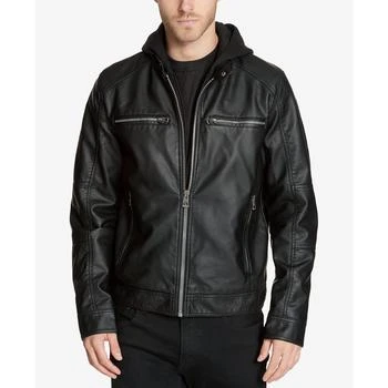推荐Men's Faux-Leather Detachable-Hood Motorcycle Jacket商品