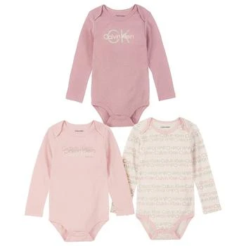 Calvin Klein | Baby Girls Logo Print and Single-Dye Long Sleeve Bodysuits, Pack of 3 6折
