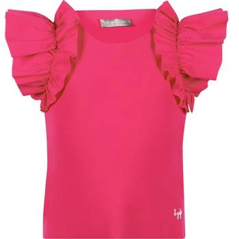 推荐Ruffled flutter sleeves logo top in pink商品
