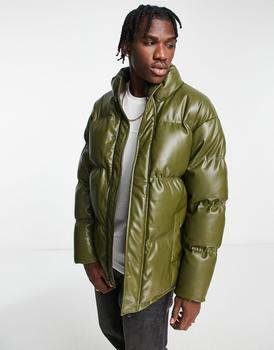 商品Urbancode faux leather puffer jacket in khaki图片