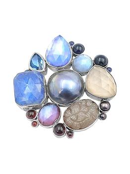 商品Rockrageous Sterling Silver, Pearl & Multi-Gemstone Brooch图片
