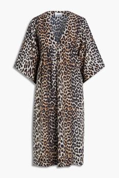 ganni连衣裙推荐, Ganni | Pleated leopard-print cotton and silk-blend voile dress商品图片 4.5折