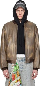 Acne Studios | Brown Faded Leather Bomber Jacket,商家Ssense US,价格¥18634