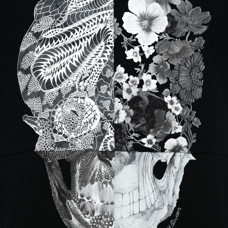 亚历山大王短袖衣服, Alexander McQueen | Alexander McQueen 亚历山大·麦昆 男士骷髅图案黑色有机棉T恤 550462-QMZ59-0900商品图片 独家减免邮费
