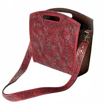 American Darling | Women's Hand Tooled Leather Briefcase Crossbody Bag In Red,商家Premium Outlets,价格¥1071