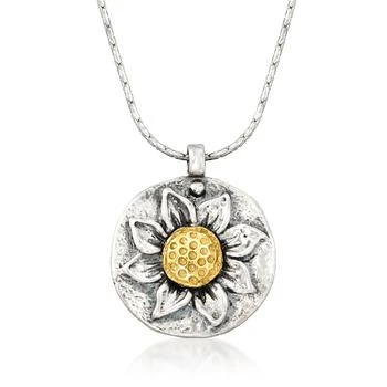 Ross-Simons Sterling Silver Sunflower Pendant Necklace With 14kt Yellow Gold