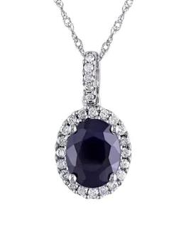 推荐14K White Gold, Blue Diffused Sapphire & Diamond Pendant Necklace商品