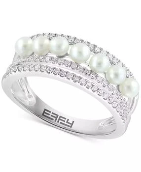 Effy | EFFY® Freshwater Pearl (3mm) & Diamond (1/3 ct. t.w.) Multirow Ring in 14k White Gold,商家Macy's,价格¥5961