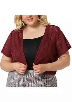 推荐Plus Size Shrug for Women Short Sleeve Lace Open Front Crop Bolero Cardigan商品