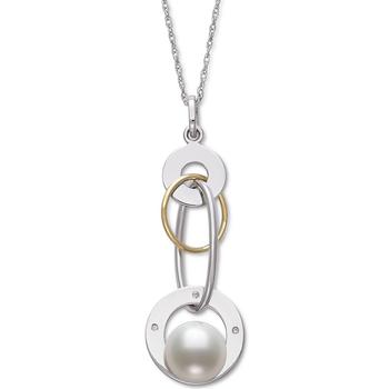 Belle de Mer | Cultured Freshwater Pearl (8mm) & Diamond Accent 18" Pendant Necklace in 14k Gold & Sterling Silver商品图片,8.3折×额外8折, 额外八折