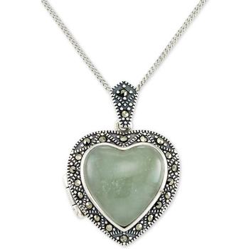 商品Jade (13mm) & Marcasite Heart Locket 18" Pendant Necklace in Sterling Silver,商家Macy's,价格¥641图片