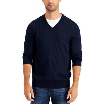 商品Men's Solid V-Neck Merino Wool Blend Sweater, Created for Macy's图片