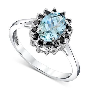 Macy's | Aquamarine (1-1/10 ct. t.w.) & Black Diamond (1/5 ct. t.w.) Halo Ring in 14k White Gold,商家Macy's,价格¥15978
