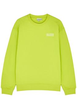 Ganni | Software neon green cotton-blend sweatshirt商品图片,满$1享8.9折, 满折
