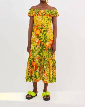 Farm Rio | Tangerines Off The Shoulder Midi Dress in Yellow商品图片,6折