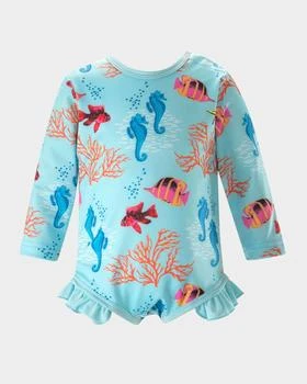 Rachel Riley | Girl's Coral Reef Frill Rashguard One-Piece Swimsuit, Size 6M-24M,商家Neiman Marcus,价格¥484