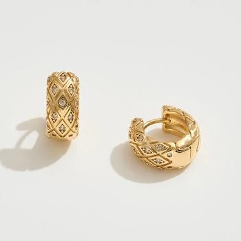 FASHNZFAB | 14K Gold Dipped CZ Stone Paved Quilted Mini Huggie Hoop Earrings - Gold,商家Premium Outlets,价格¥195