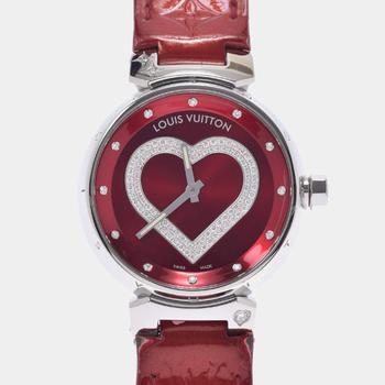推荐Louis Vuitton Red Diamonds Stainless Steel Tambour Heart Q1314 Women's Wristwatch 34 mm商品