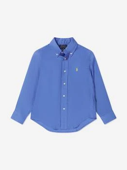 推荐Boys Linen Logo Shirt in Blue商品