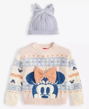 Disney | Toddler & Little Girls Minnie Mouse Intarsia Sweater & Cable-Knit Beanie, 2 Piece Set,商家Macy's,价格¥165