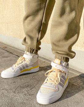 推荐adidas Originals Forum 84 Hi trainers in white with grey and yellow details商品