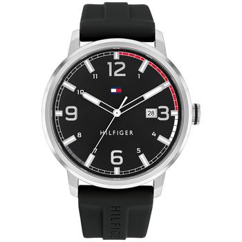 tommy hilfiger手表, Tommy Hilfiger | Men's Black Silicone Strap Watch 46mm, Created for Macy's商品图片 