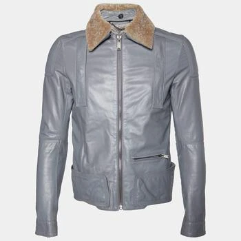 推荐Balenciaga Grey Leather & Fur Collar Zip Front Jacket M商品