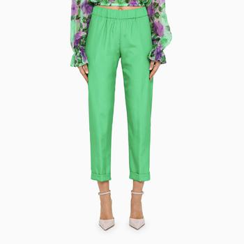 推荐Green satin trousers with elasticated waistband商品