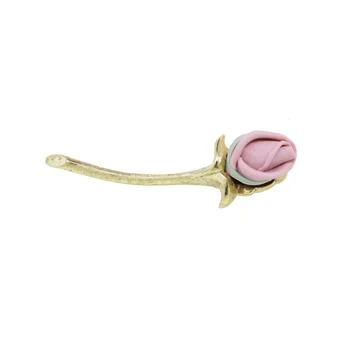2028 | Gold-Tone Pink Long Stem Genuine Porcelain Rose Pin,商家Macy's,价格¥290