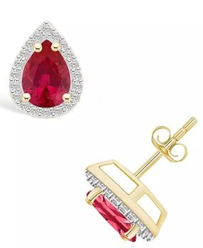 Macy's | Lab Grown Ruby (1-1/2 ct. t.w.) and Lab Grown Sapphire (1/5 ct. t.w.) Halo Studs in 10K Yellow Gold,商家Macy's,价格¥2378