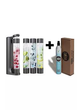 小黑瓶, Drinkpod | FIZZpod Soda Maker With CO2 Cylinder- Fizzy Drink Machine with 3 PET Bottles, 3 Caps, 1 Carbonator Cap and Manual - Make Homemade Sparkle Water, Juice, Coffee, Tea and Cocktail Drinks with Fruit (Black)商品图片 9.3折