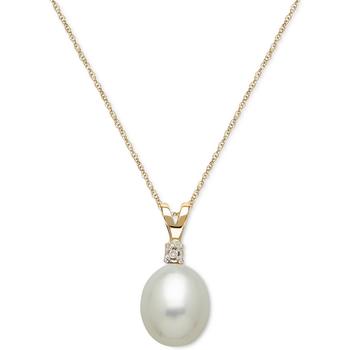 商品Honora | Cultured Freshwater Pearl (8mm) and Diamond Accent Pendant Necklace in 14k Gold,商家Macy's,价格¥1217图片