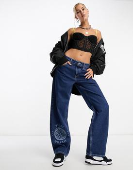 商品ASOS | ASOS DESIGN Smiley baggy boyfriend jeans in dark blue,商家ASOS,价格¥333图片