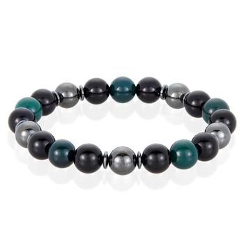 商品Crucible Jewelry | Crucible Los Angeles 10mm Bead Stretch Bracelet Featuring Moss Agate, Shiny Black Onyx and Magnetic Hematite,商家Premium Outlets,价格¥251图片