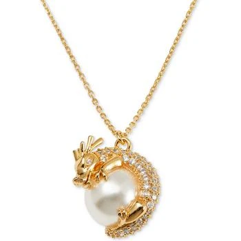 Kate Spade | Gold-Tone Pavé & Imitation Pearl Dragon Pendant Necklace, 16" + 3" extender 