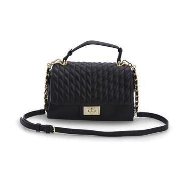 推荐Karl Lagerfeld Paris Lucien Black & Gold Leather Satchel LH0DB7APBGD商品