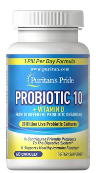 商品Puritan's Pride | Probiotic 10 with Vitamin D Supplement 120 Capsules,商家Puritan's Pride,价格¥221图片