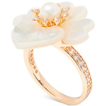 商品Kate Spade | Gold-Tone Pavé, Imitation Pearl & Mother-of-Pearl Flower Ring,商家Macy's,价格¥916图片
