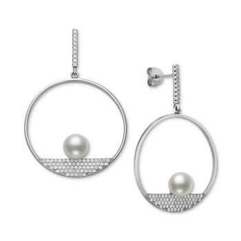 Belle de Mer | Cultured Freshwater Button Pearl (7mm) & Cubic Zirconia Pavé Circle Drop Earrings, Created for Macy's商品图片,2.5折