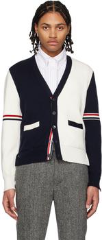 Thom Browne | Navy & White Paneled Cardigan商品图片,