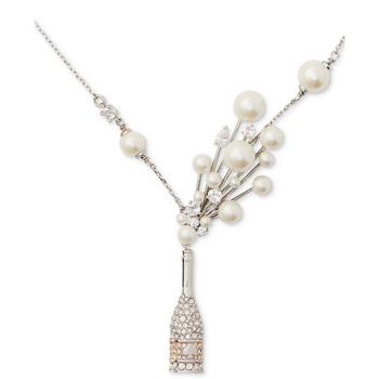 商品Kate Spade | Silver-Tone Cheers to That Imitation Pearl Champagne Pendant Necklace, 16" + 3" extender,商家Macy's,价格¥658图片