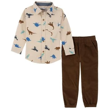 KIDS HEADQUARTERS | Toddler Boys Dinosaur Print Long Sleeve Button-Front Shirt and Corduroy Joggers, 2 Piece Set 4折