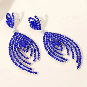 FASHNZFAB | Marquise Stone Pointed Rhinestone Paved Peacock Chandelier Dangle Evening Earrings - Sapphire, Silver,商家Premium Outlets,价格¥163